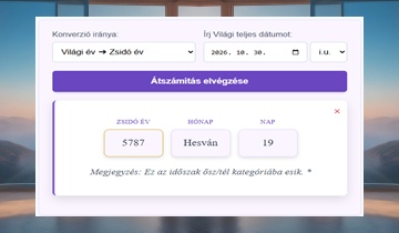 Zsidó-Világi naptár konverter program előnézet